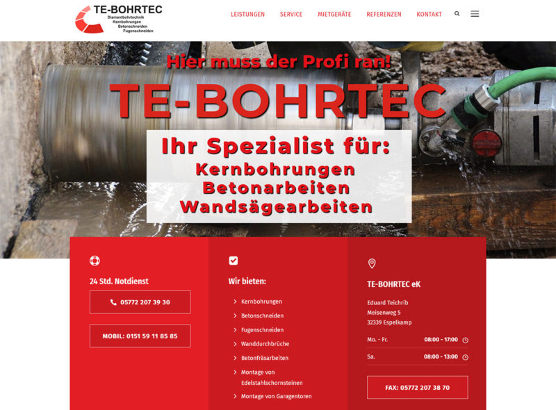 TE-BORTEC - Ihr Spezialist für Kernbohrungen, Betonarbeiten, Wandsägearbeiten