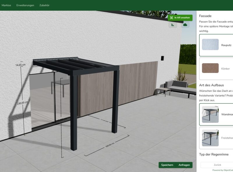 Screenshot des 3D Konfigurators vom unserem Kunden HD-Terrassenshop.